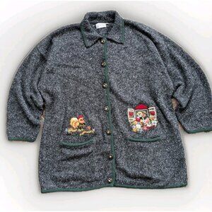 Vintage G Pisano Alpine Cardigan Jacket XL Embroidered Wool Blend Italy 80s Knit